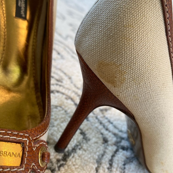 Dolce & Gabbana Logo Heels | Canvas & Leather Pointed Toe Pumps | Size 38.5 - Picture 8 of 15